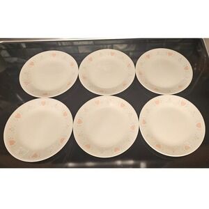 Corelle Corning Rosemarie Salad Dessert Plates Set of 6 Pink Hearts Blue Floral